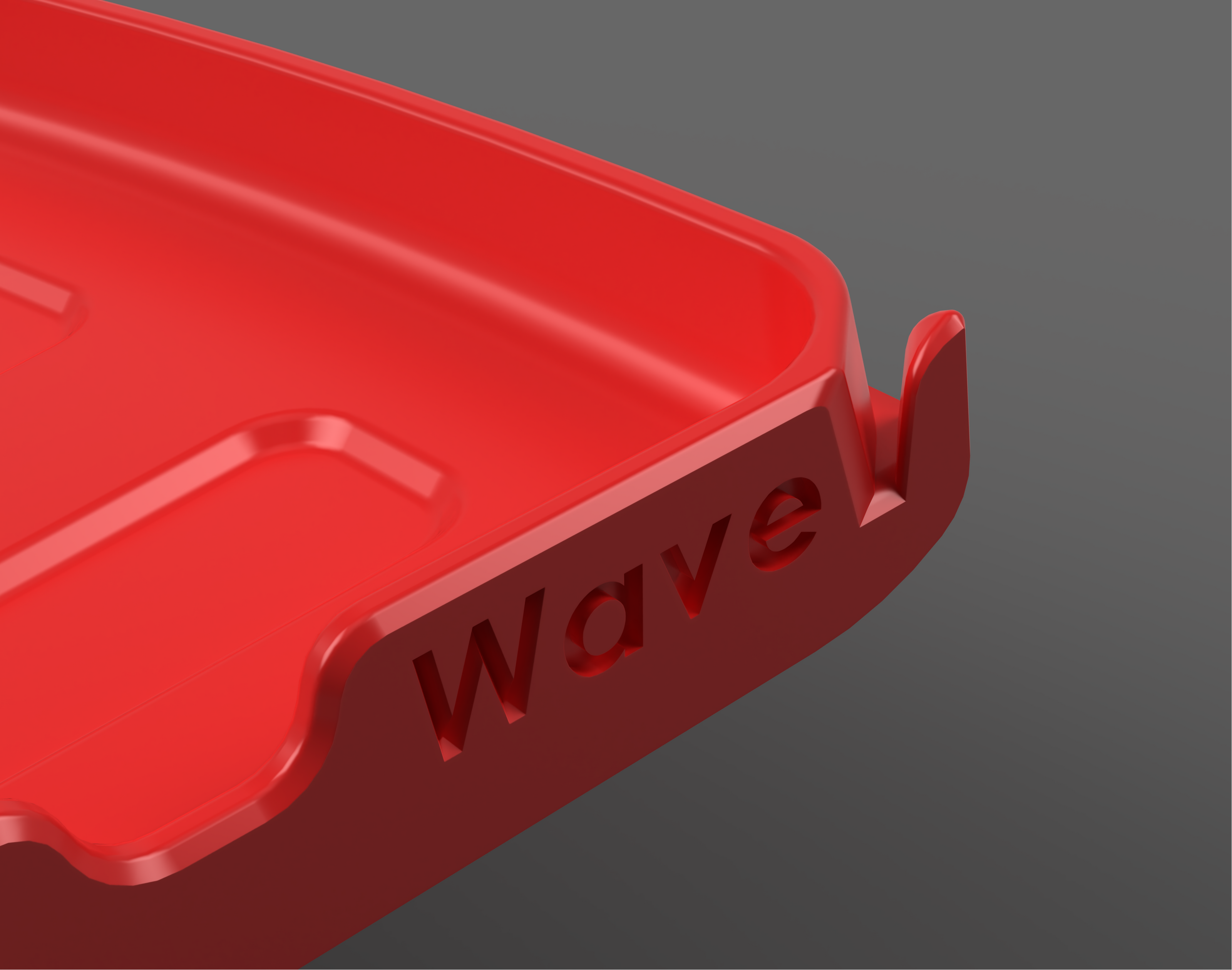 Red plastic tray with 'Wave' branding on a gray background